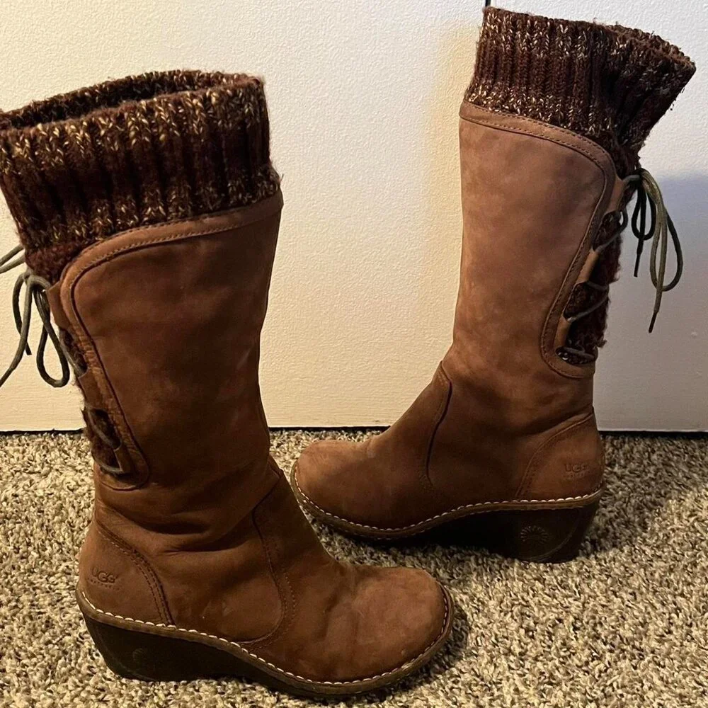 Ugg Australia Skylair Size 7 Suede Leather Knitted Cuff Cottagecore Winter - Picture 4 of 8